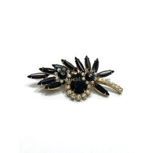 JULIANA D&E Navette Black-Clear Rhinestone Flower Brooch Vintage Estates